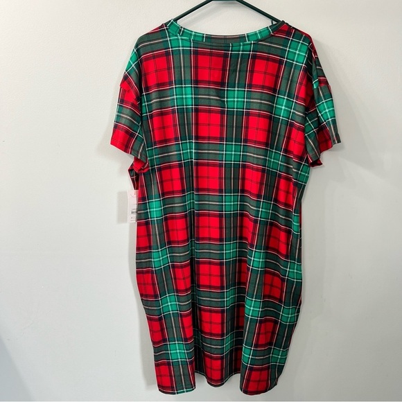 Joyspun Red and Green Plaid Short Sleeve Sleep Dress w/ Pockets Cheer Large XL - Picture 3 of 9